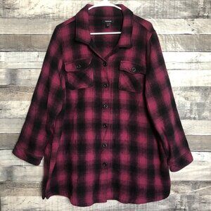 Torrid Pink & Black Plaid Flannel Shacket Shirt Jacket Size 2 2X